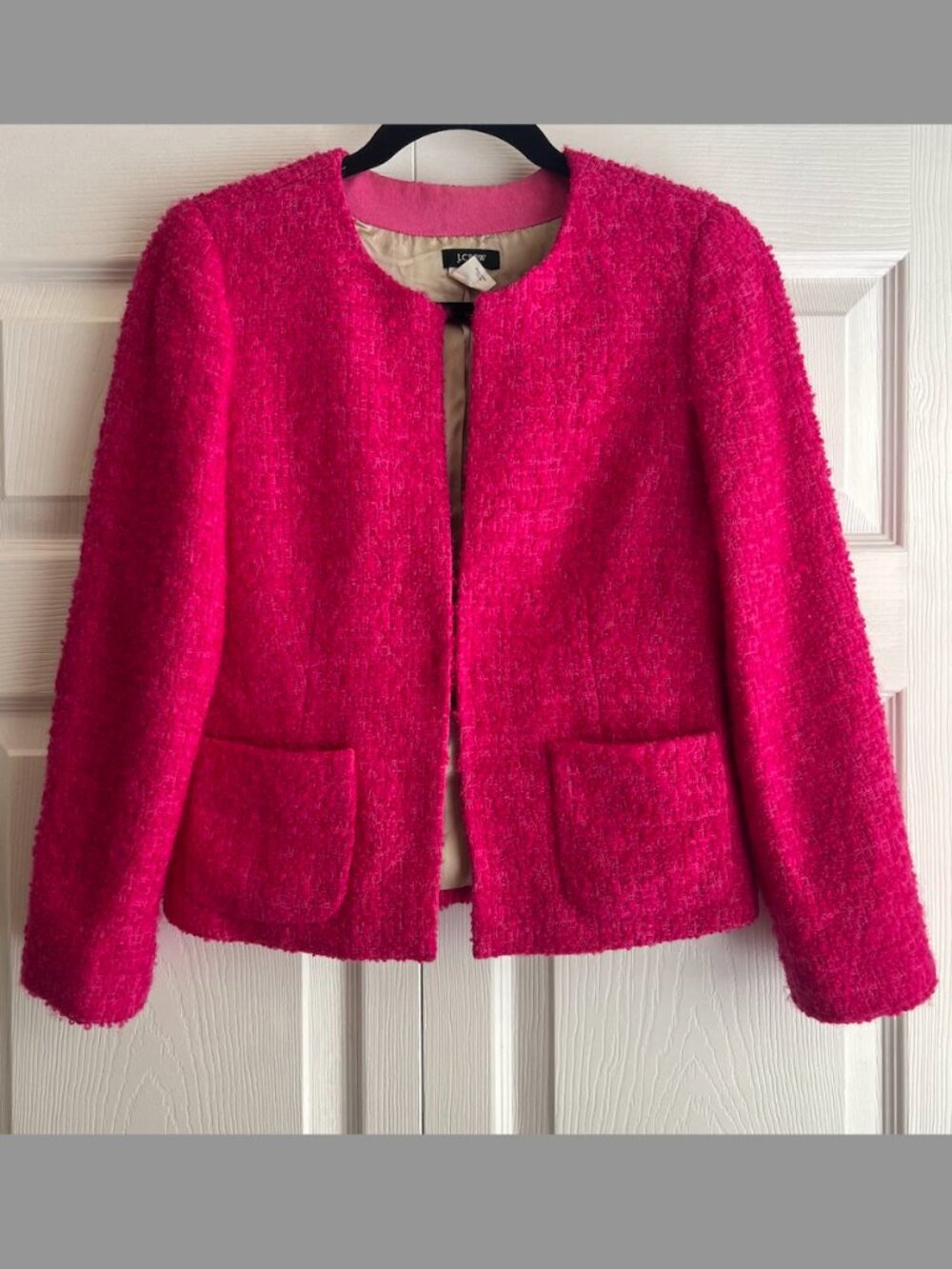 J.Crew Astrid Fuchsia Magenta Pink Tweed Bouclé Jacket Blazer Size 0 XS